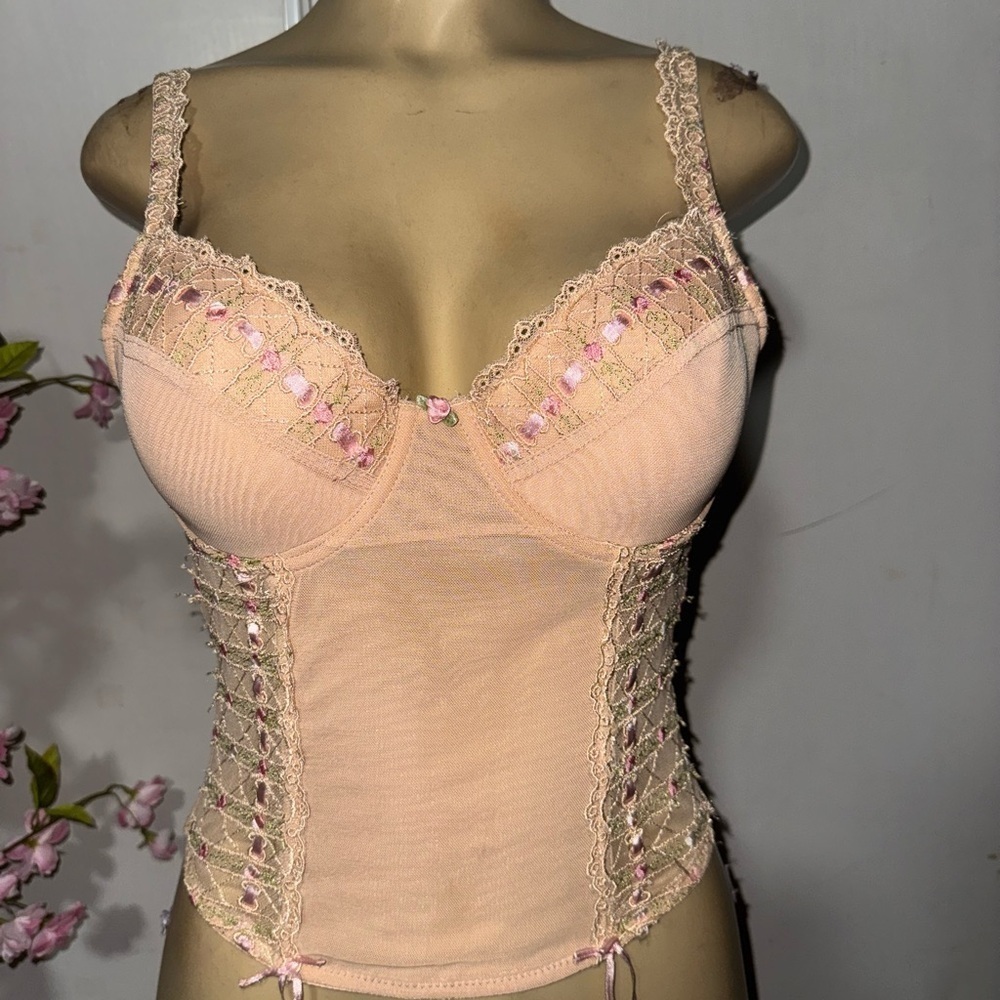 Rampage coquette tan & pink corset top 34C